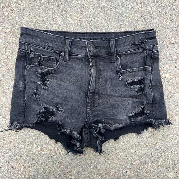 American Eagle Hi Rise Shortie Shorts Black Next Level Stretch - Picture 1 of 5